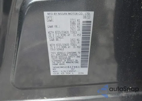 2014 Nissan Pathfinder S/Sv/Sl/Platinum z USA, uszkodzony, nr VIN 5N1AR2MM1EC617461